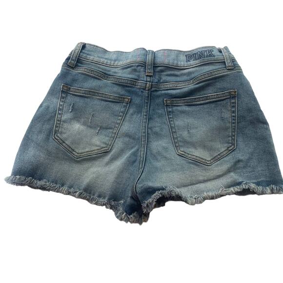Victoria's Secret PINK Jean Shorts Size 6 Distressed High Rise Shortie Raw Hem - Picture 2 of 6